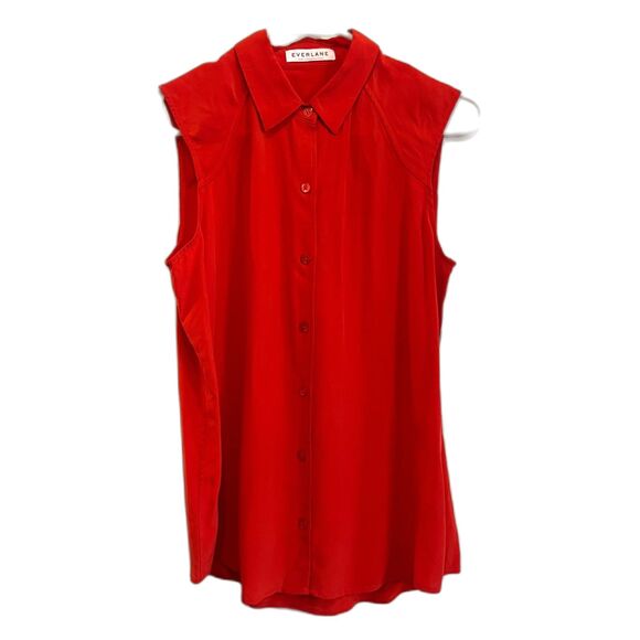 EVERLANE Women's The Poplin Red Sleeveless Button Up Shirt Top Women's Sz Small - Picture 2 of 6